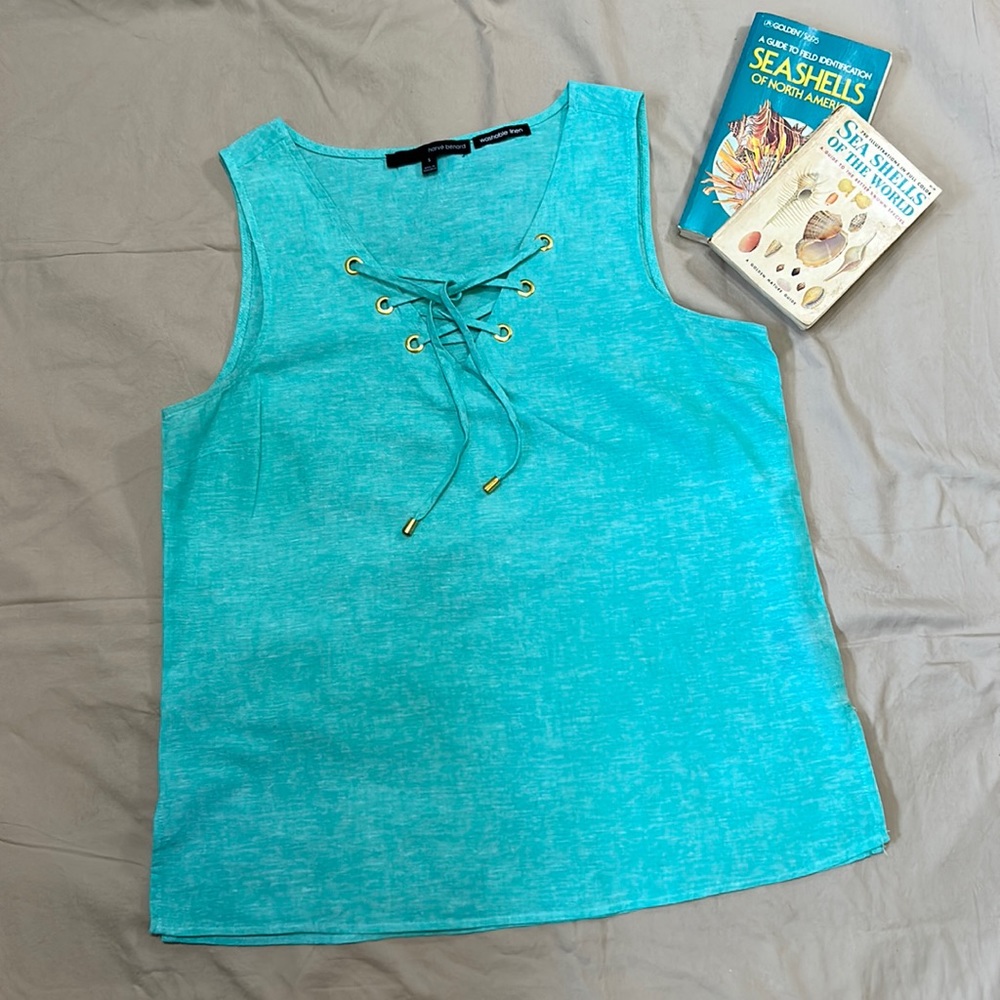 Harve Benard Washable Linen Sleeveless Top, NWOT, Small, Sea Glass Aqua